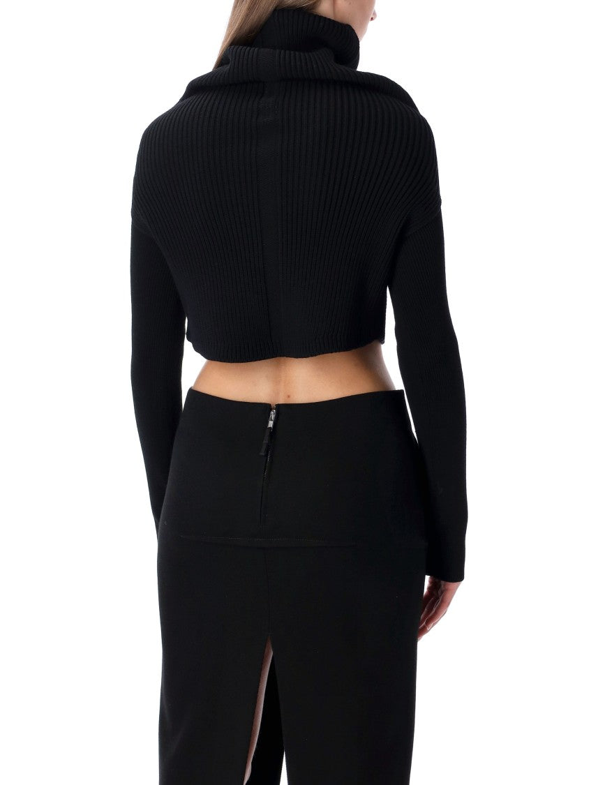 Black Cropped Knit With Cowl Neck