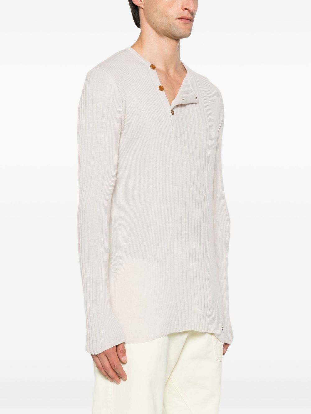 Button Placket Ribbed Sweater with Logo Detail
