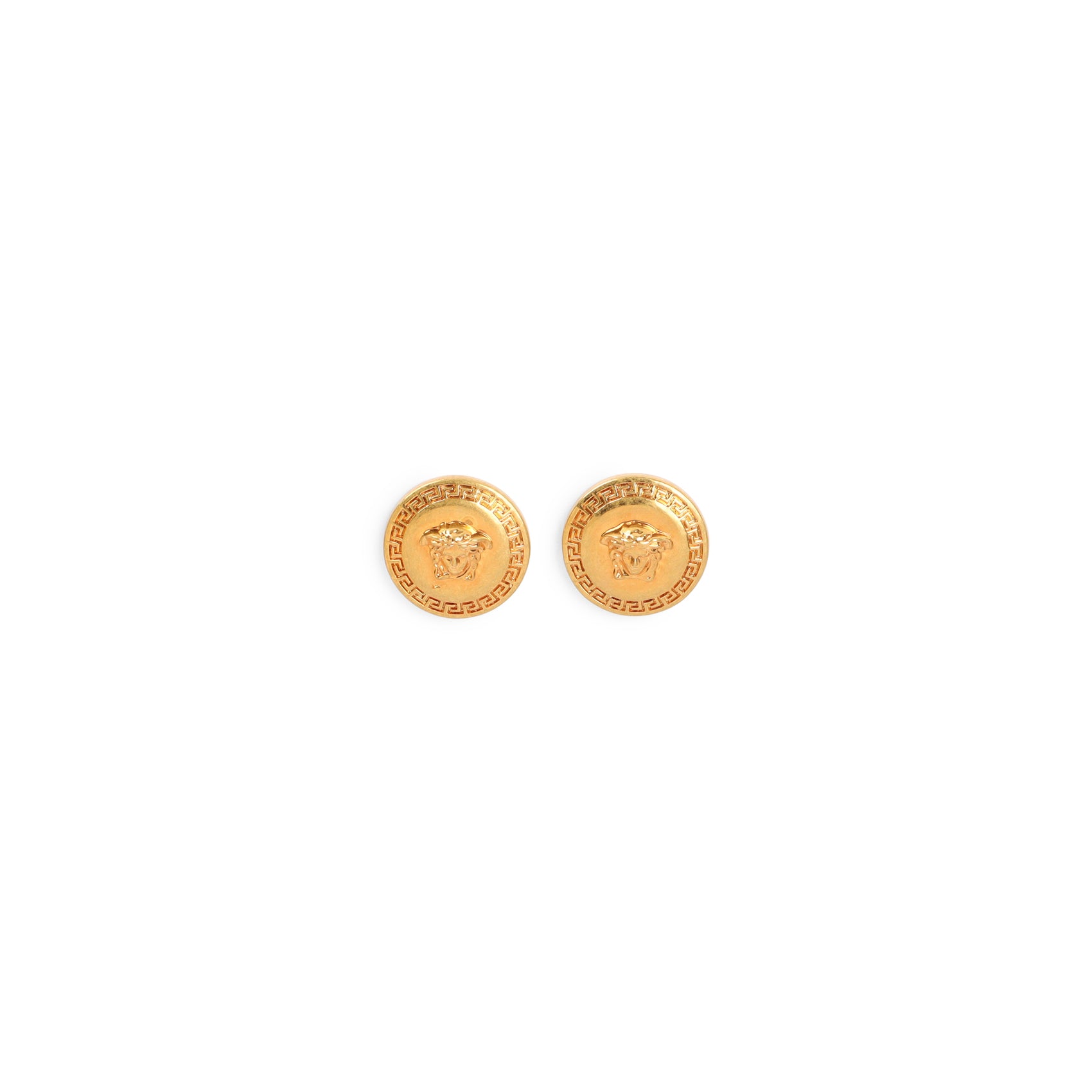 Round Metallic Earrings with Medusa Emblem