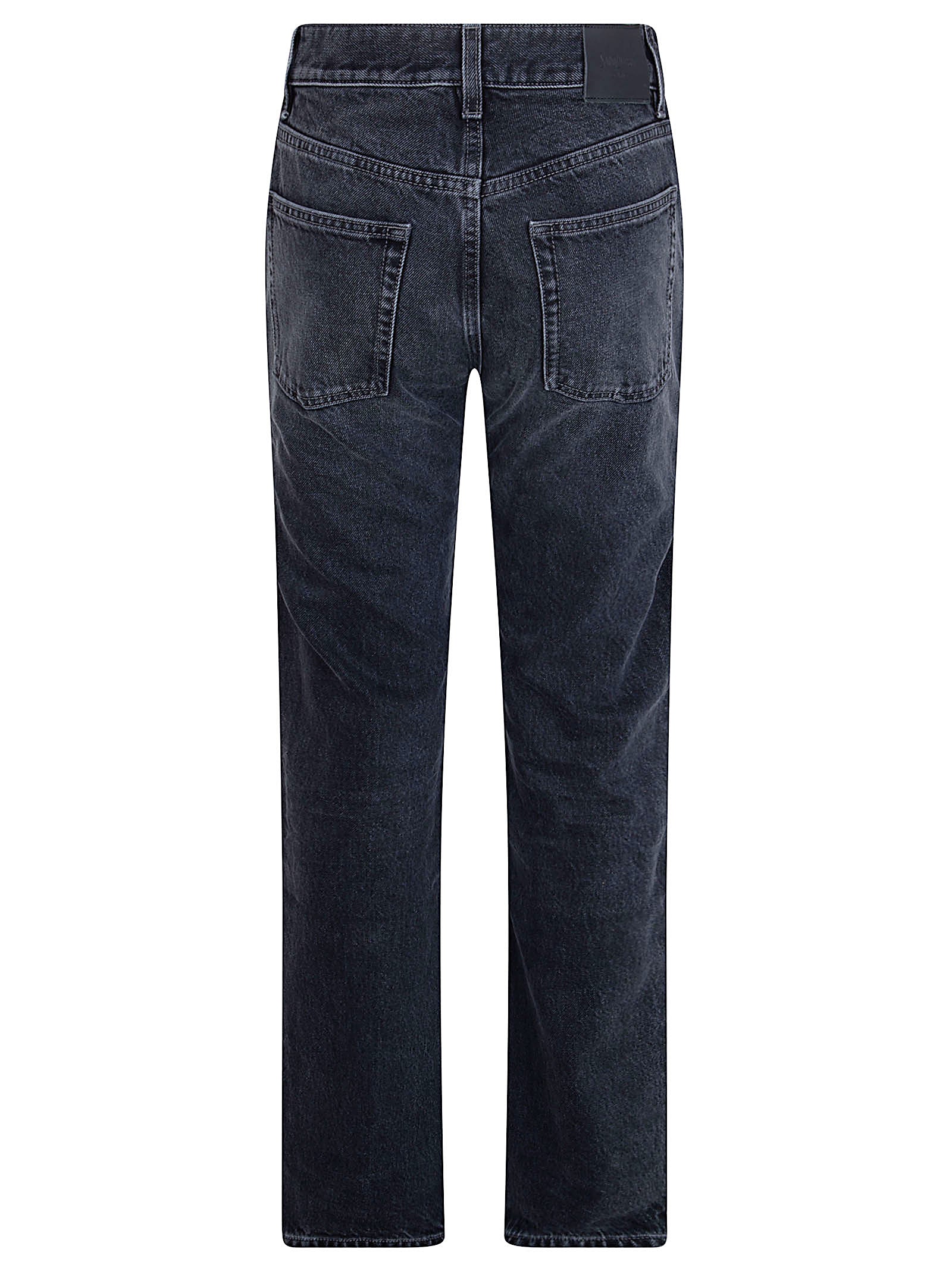 High-Waisted Relaxed Straight Leg Jeans with Embossed Branding