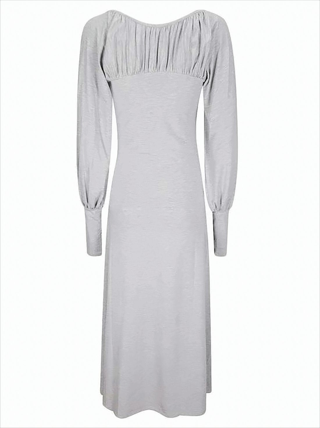 Fitted Grey Midi Dress with Gathered Neckline