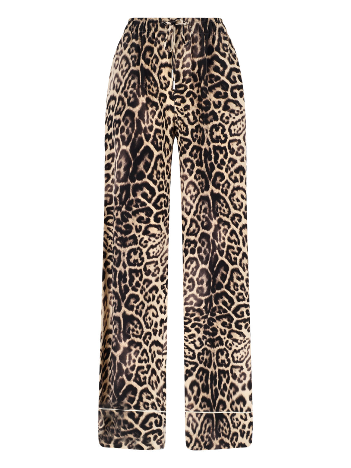Brown Silk Pajama Trousers, Animalier Pattern