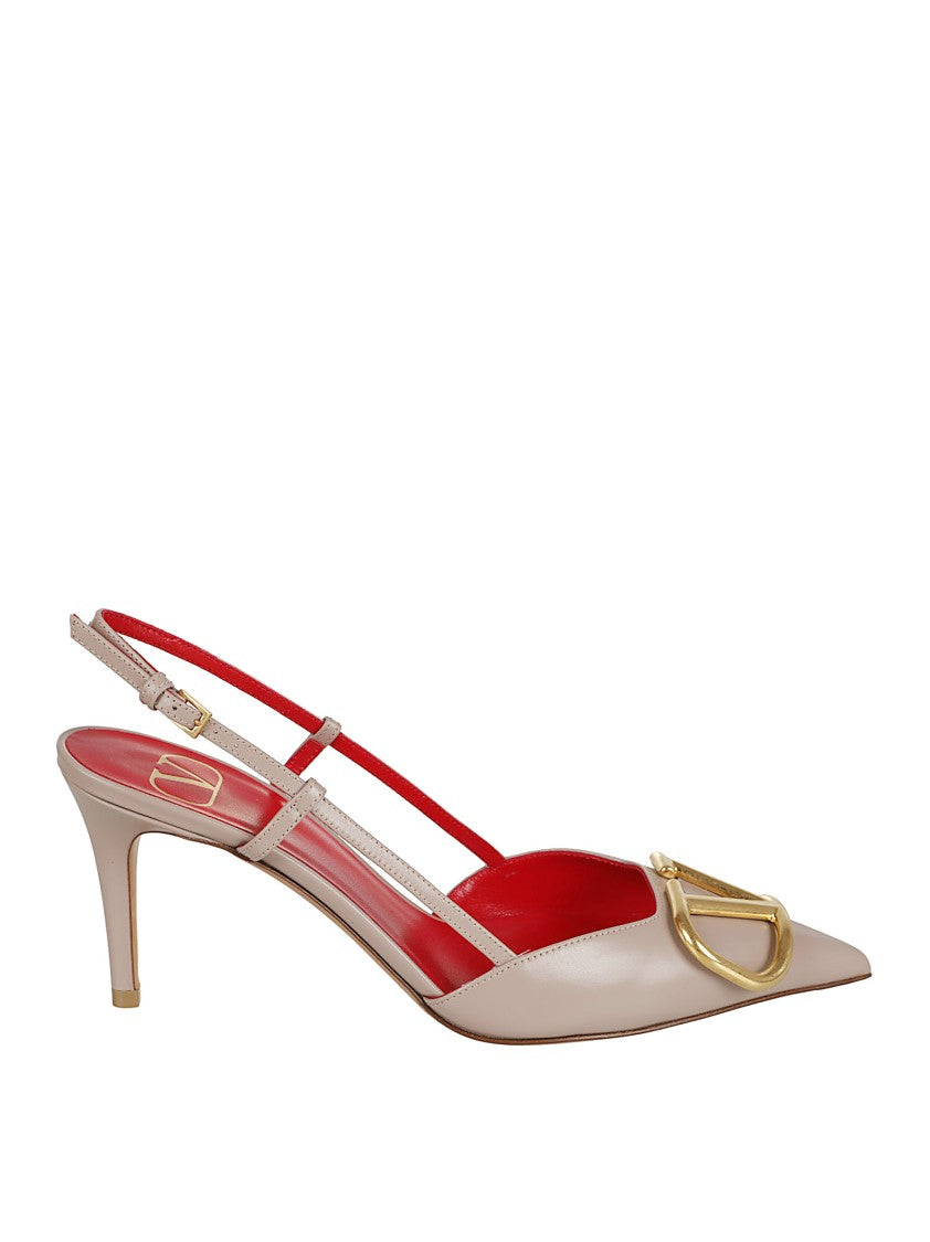 Pointed-Toe Calfskin Pumps With Gold-Tone Vlogo Plaque