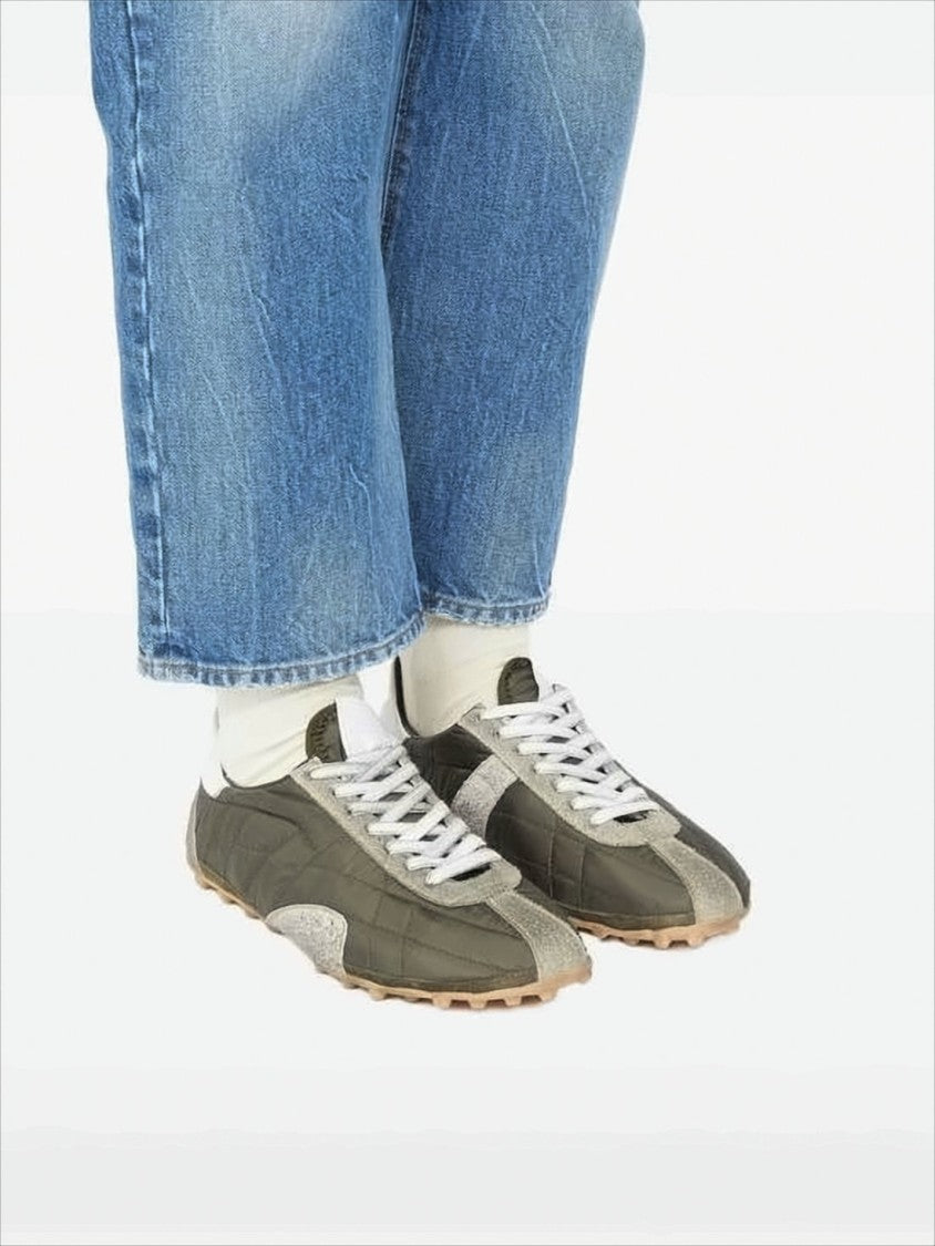 Quilted Polyester And Suede Sneakers With Textured Sole