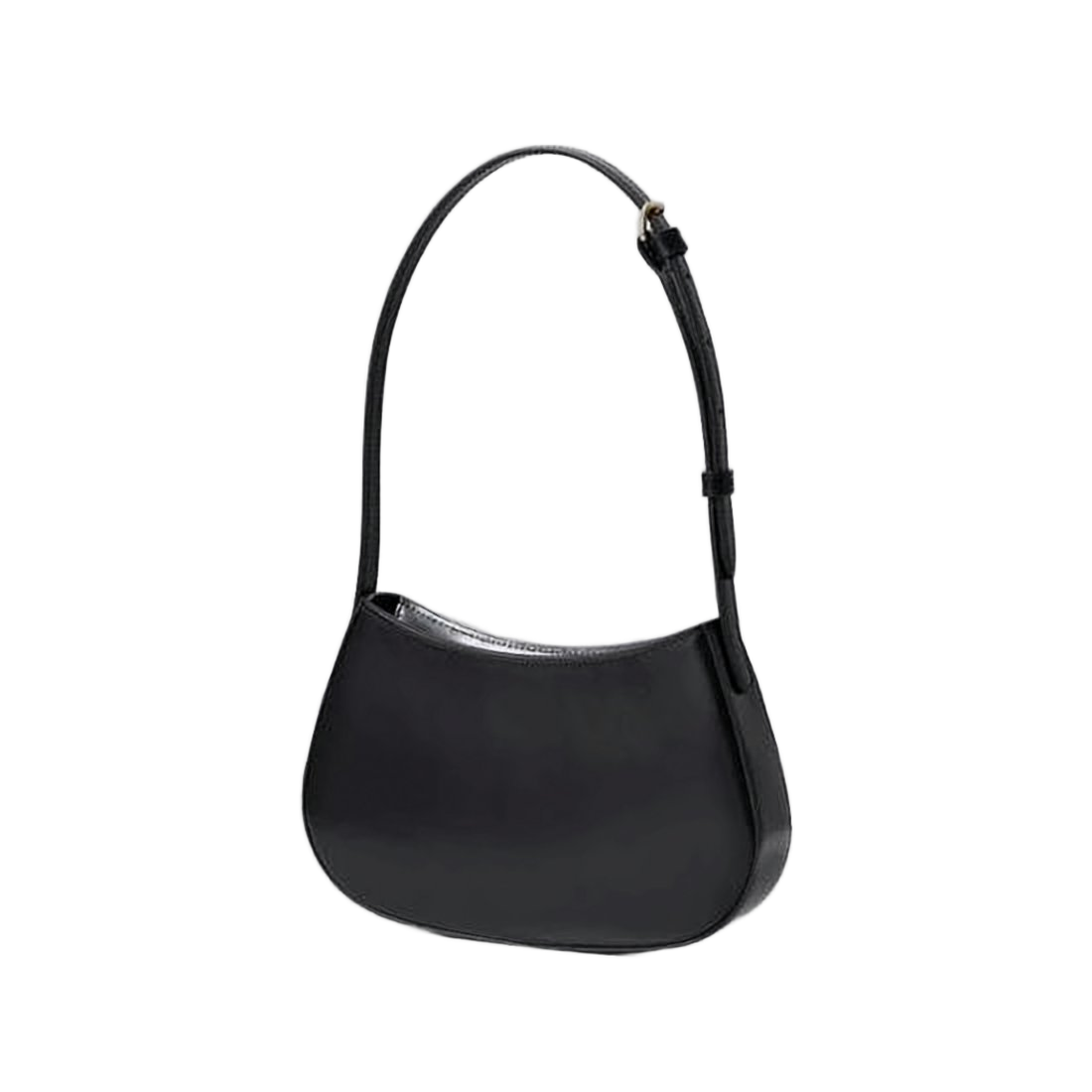 Curved Minimalist Black Calf Leather Shoulder Bag