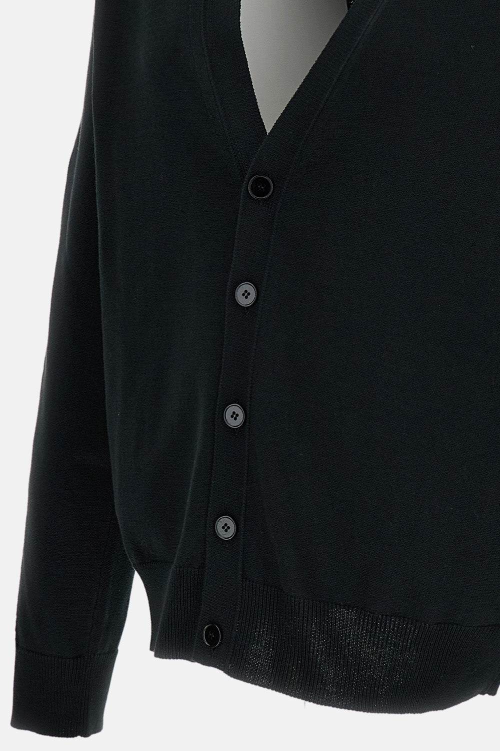 Contrast Intarsia V-Neck Long-Sleeved Cardigan with Couture Seams