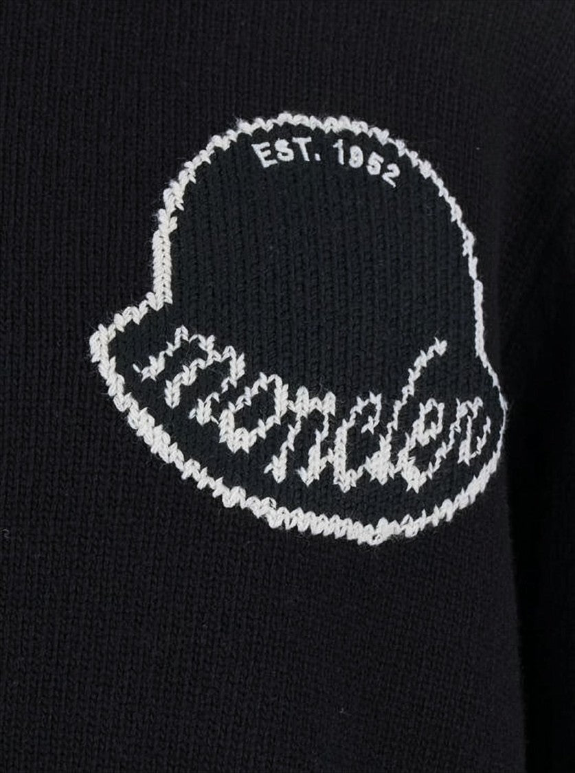Classic Black Wool Sweater With Embroidered Logo