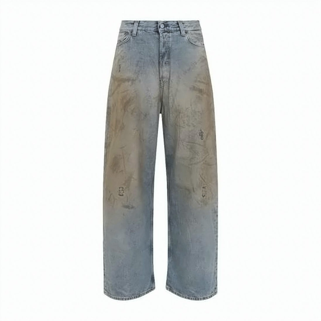 Wide-Leg Denim Pants with Distressed Details