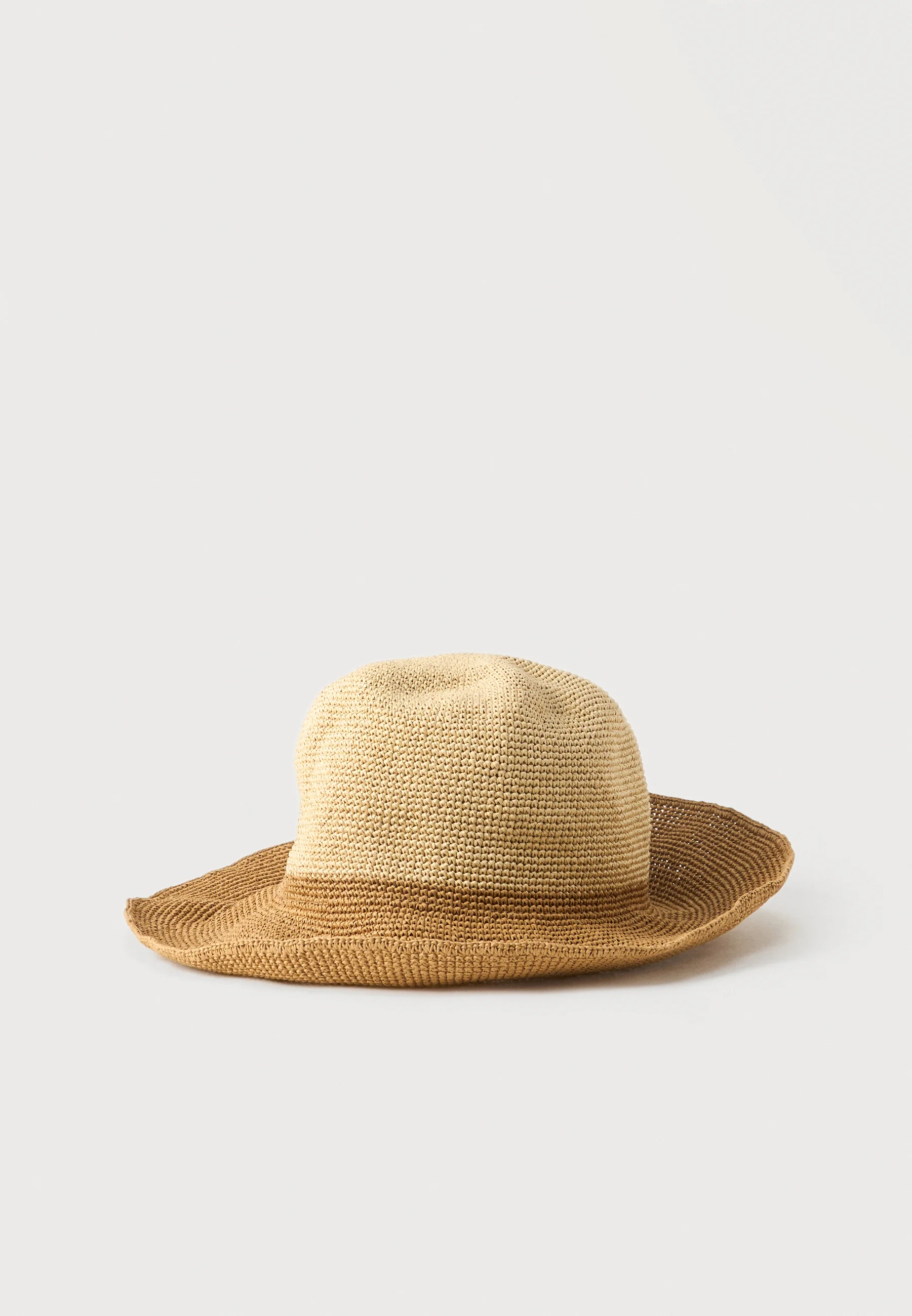 Woven Two-Tone Wide-Brimmed Hat with Textured Braiding