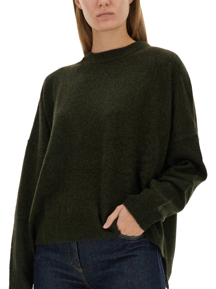 Relaxed Fit Green Wool Jersey Sweater