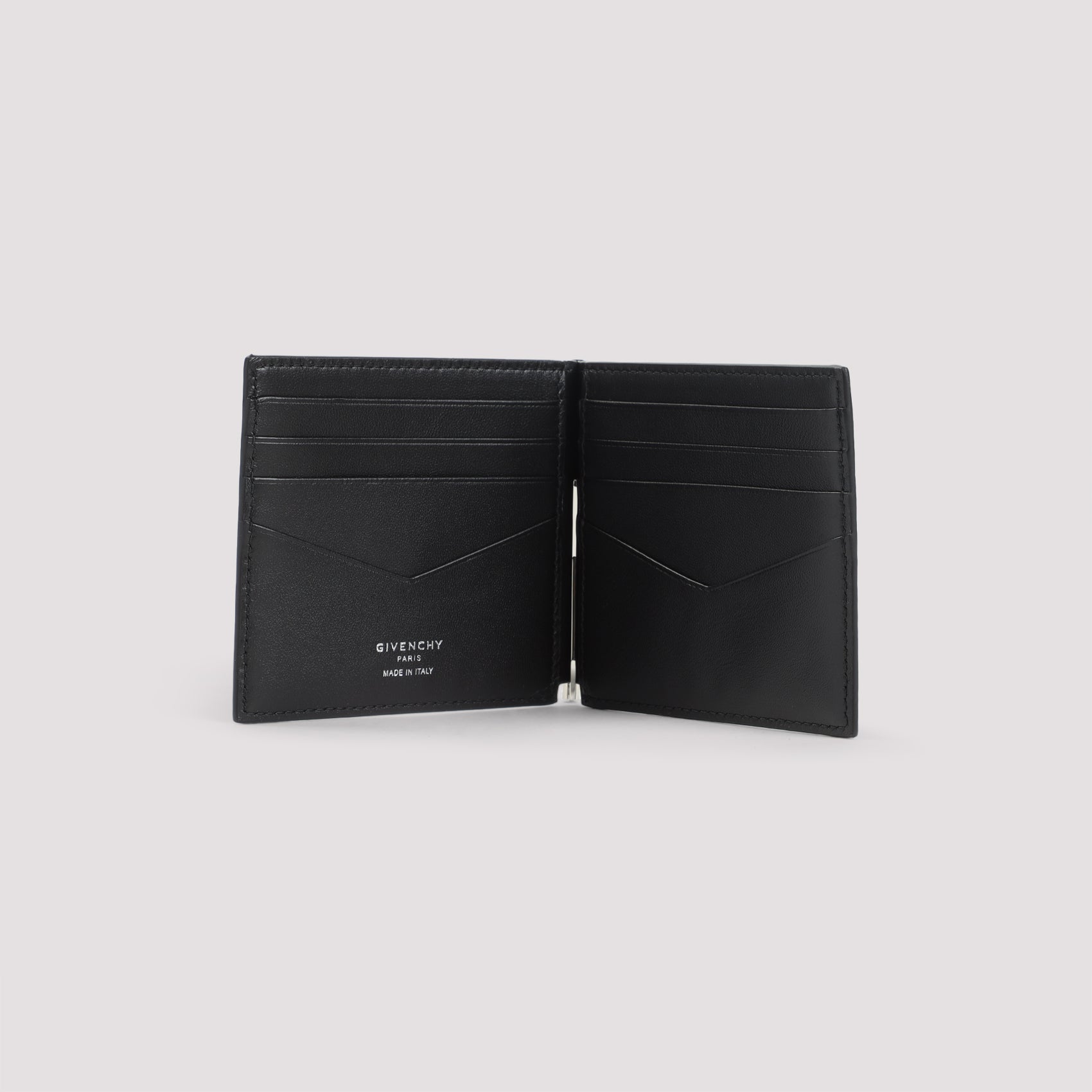 Compact Black Calf Leather Wallet with Subtle Metallic Detail