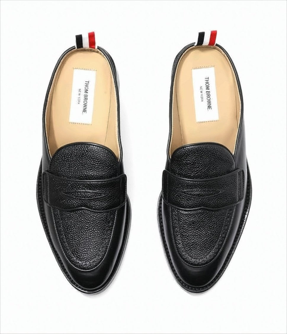 Slip-On Loafers with Textured Leather Vamp and Tricolor Tab