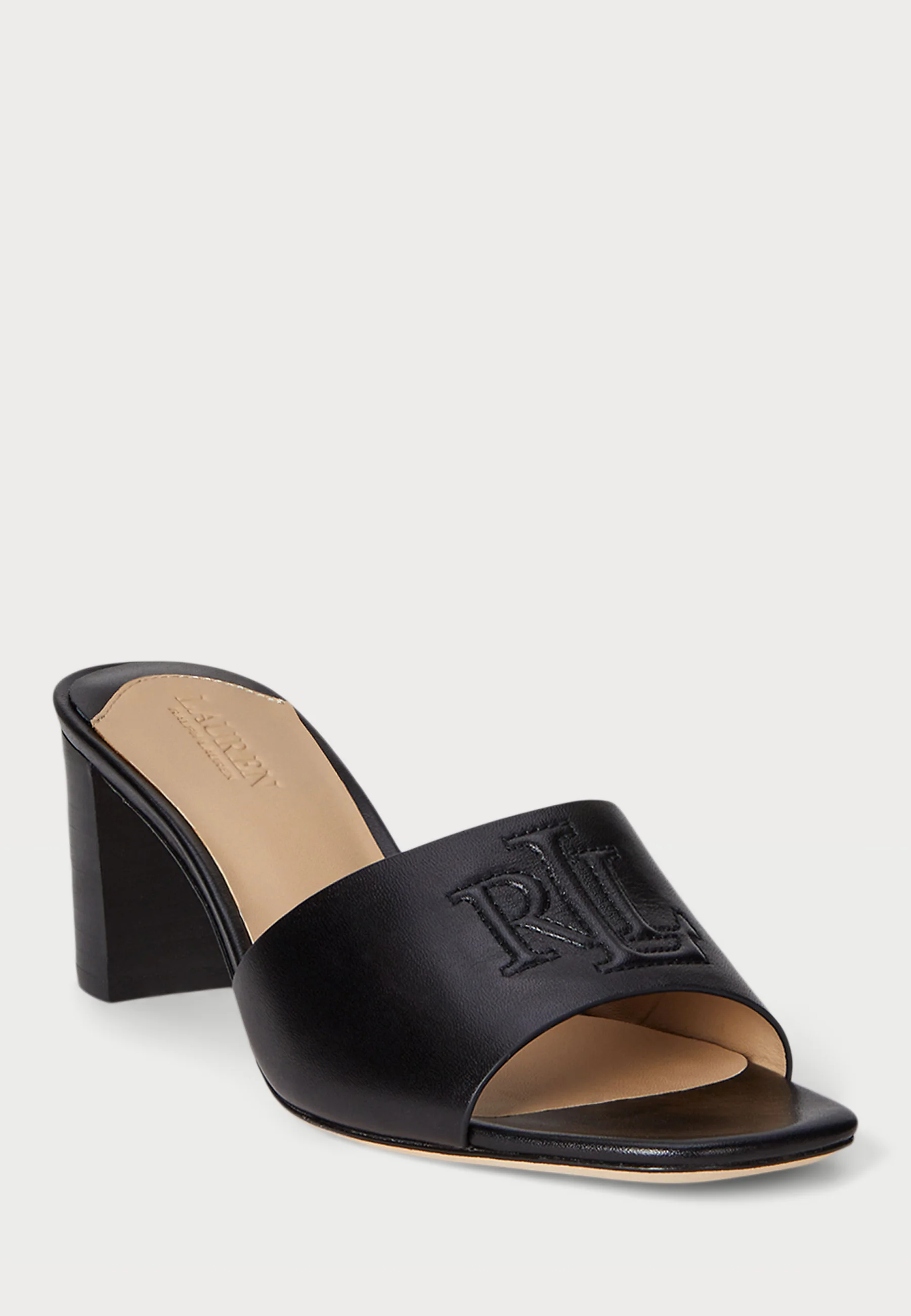 Black Everley Heel Smooth Leather Sandals