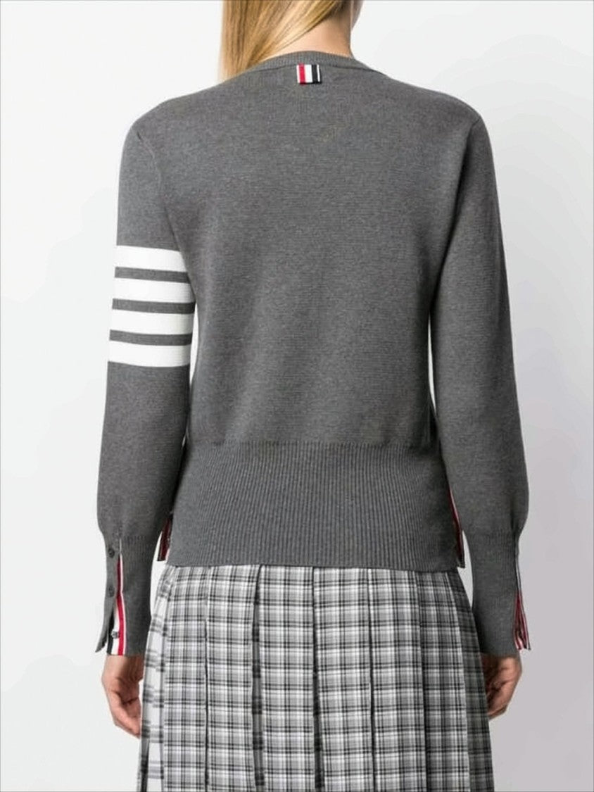 Fitted Knit Sweater with Tricolor Details