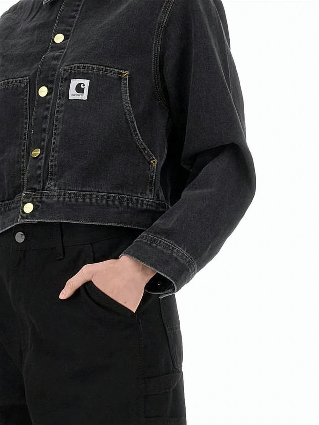 Cropped Boxy Denim Jacket with Classic Collar