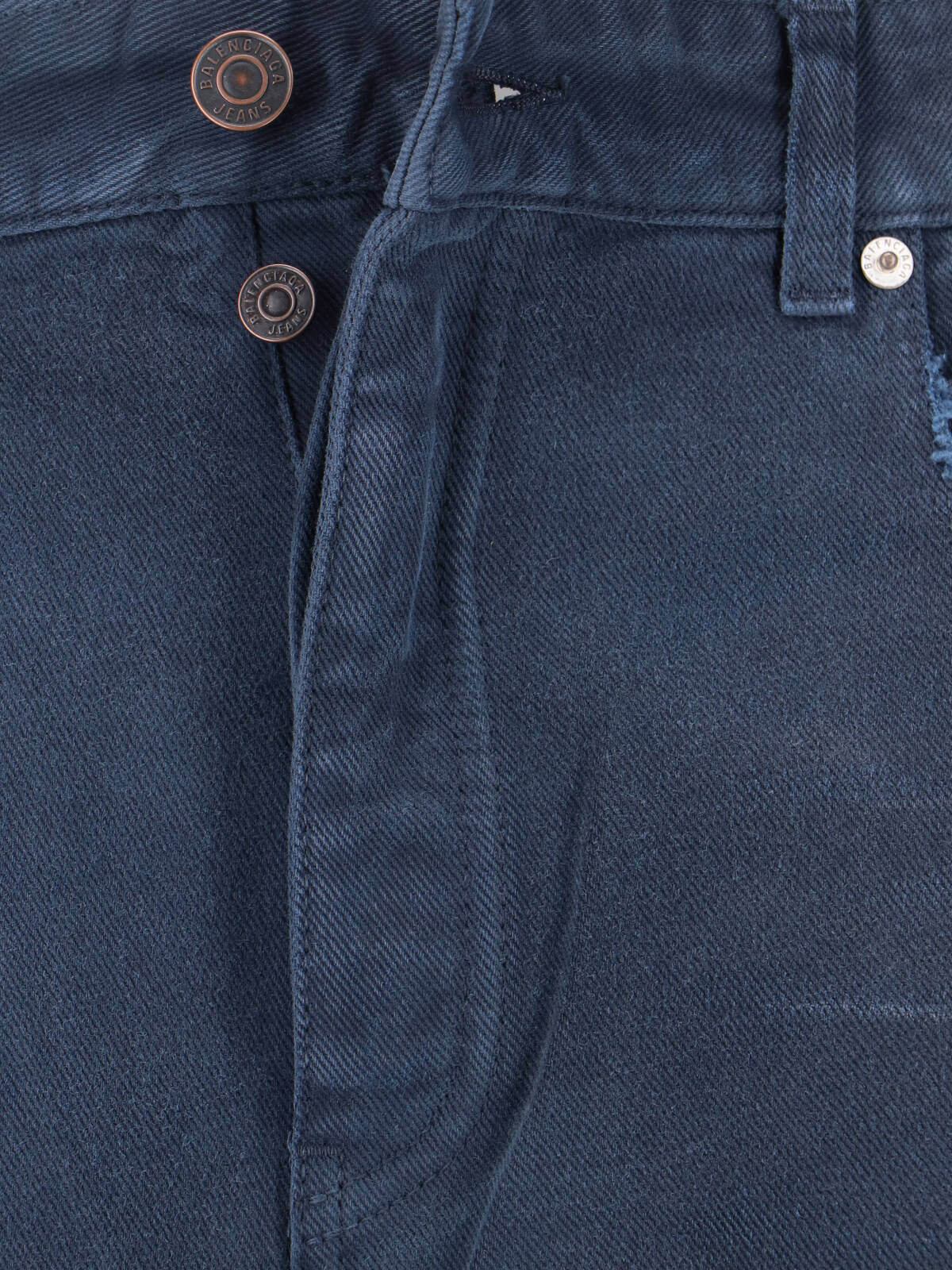 Distressed Dark Blue Denim Jeans With Logo Patch