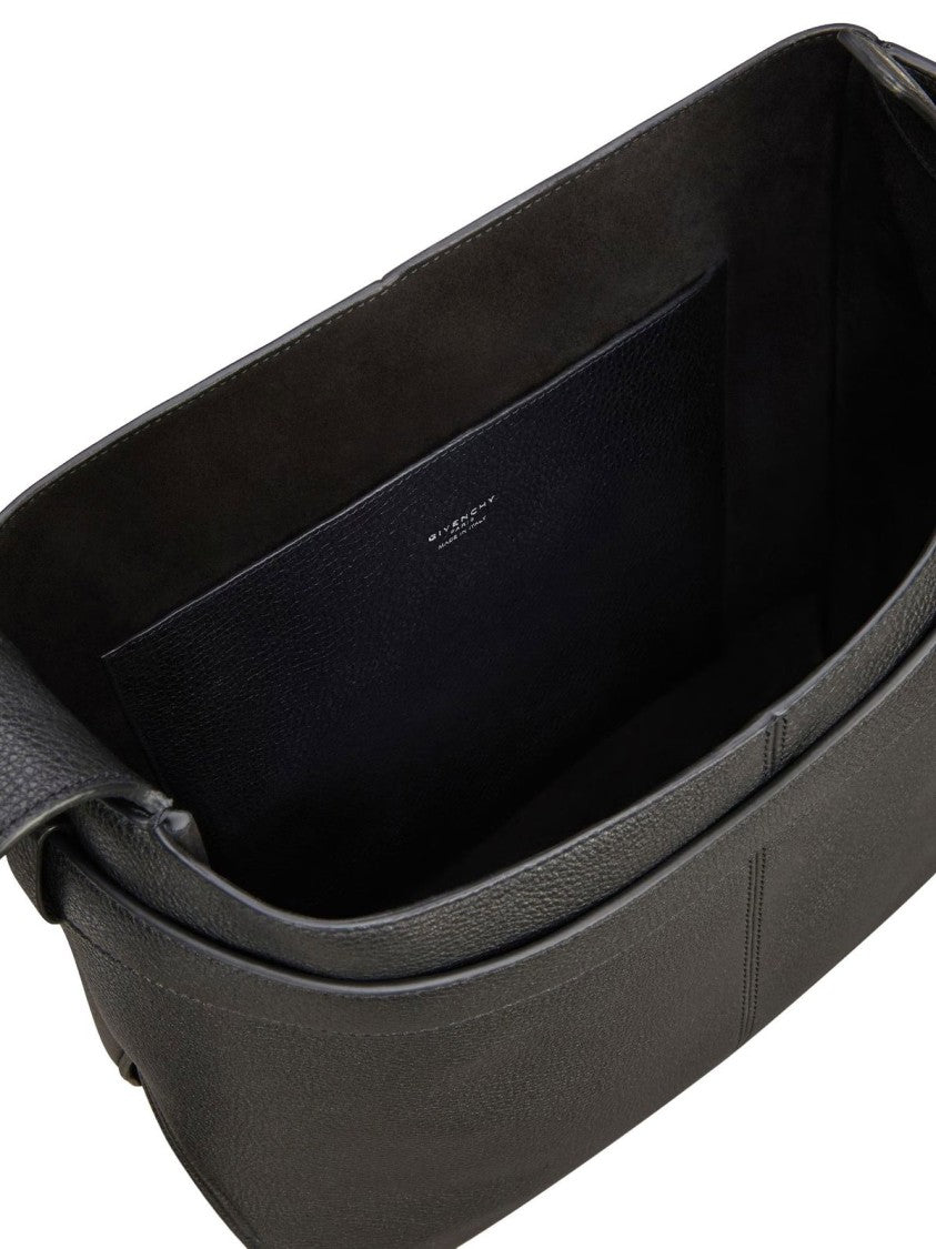 Structured Black Calf Leather Shoulder Bag