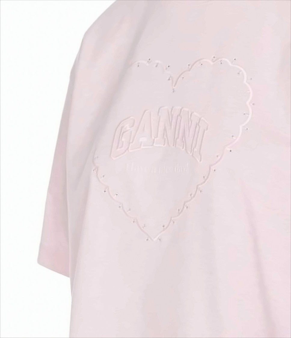 Soft Pink Relaxed-Fit T-Shirt With Heart-Embossed Detail