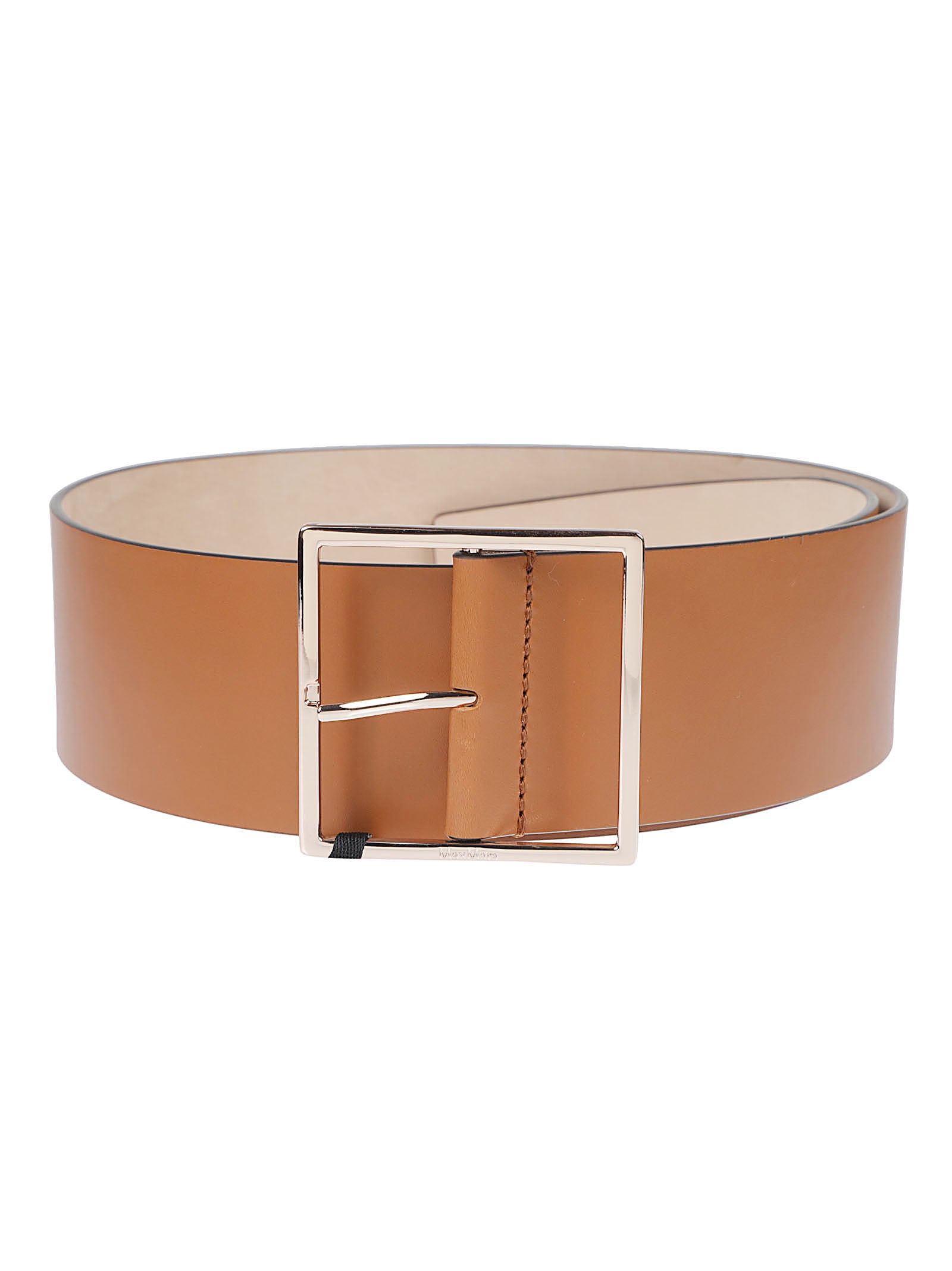 Tan Leather Belt with Polished Rectangular Buckle