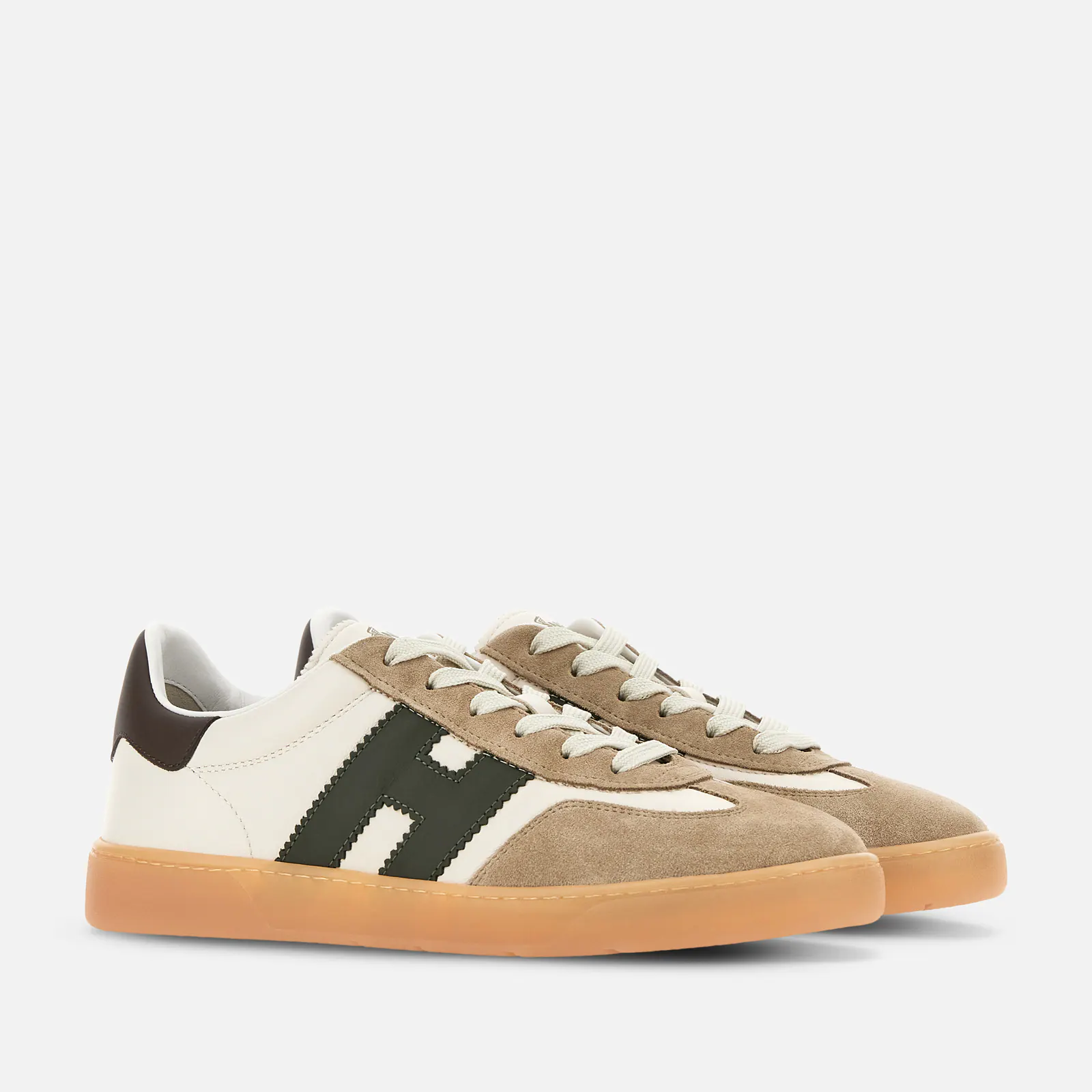 Lace-Up Sneakers With Beige Suede Overlays