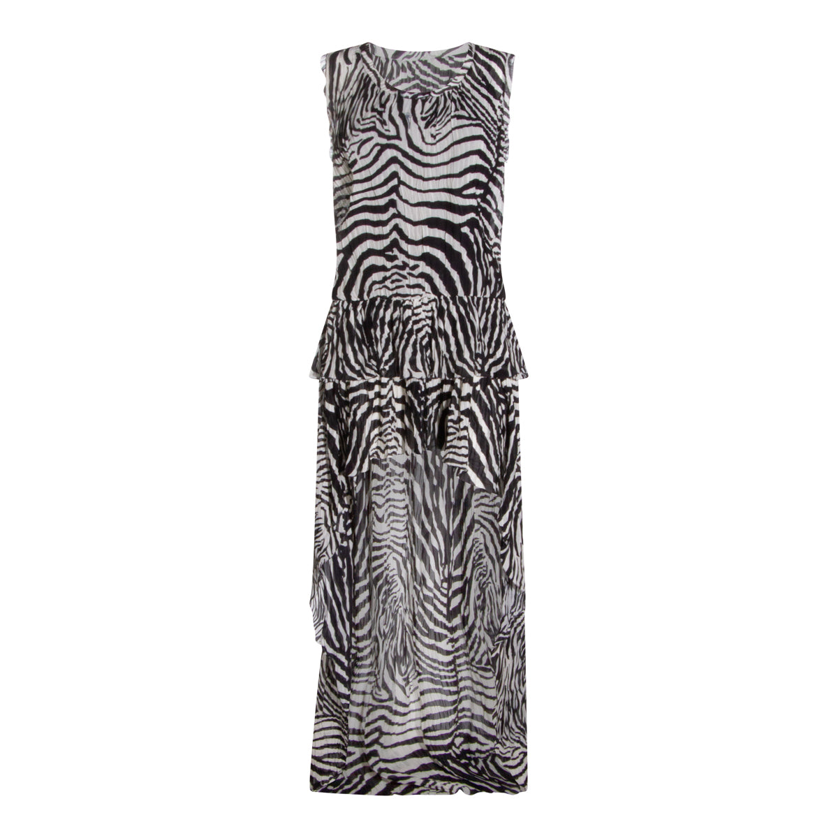 Zebra-Patterned Maxi Dress with Peplum Detail
