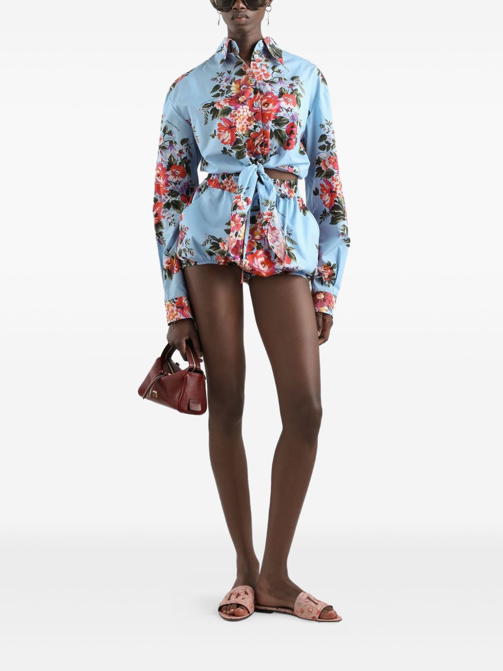 Cropped Floral Print Shirt
