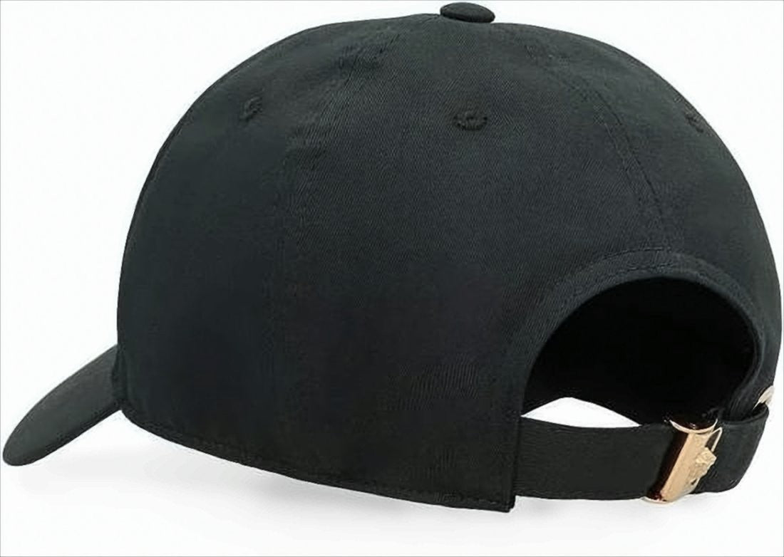 Structured Black Cotton Baseball Cap with Adjustable Strap
