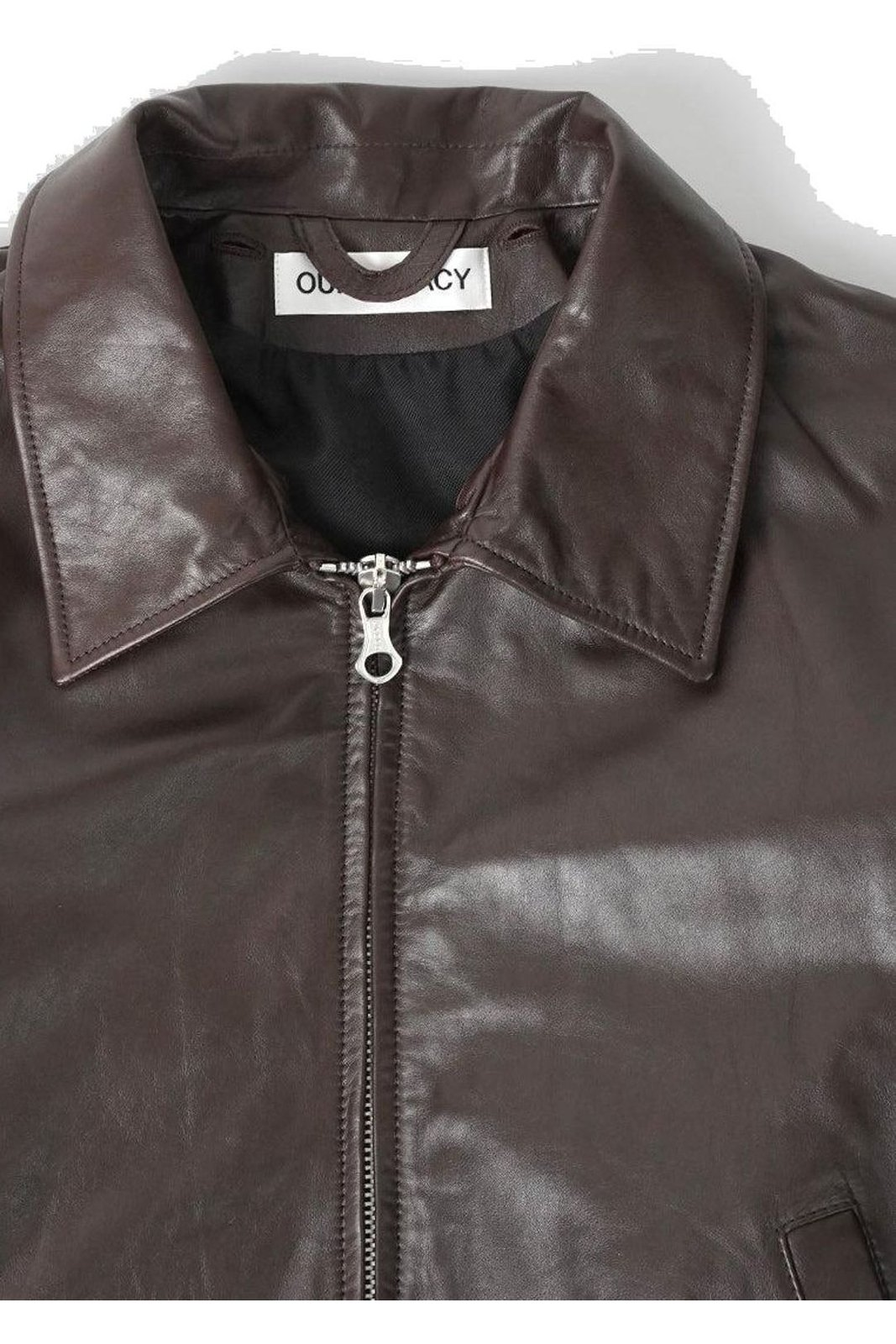 Textured Shearling-Collared Calf Leather Jacket