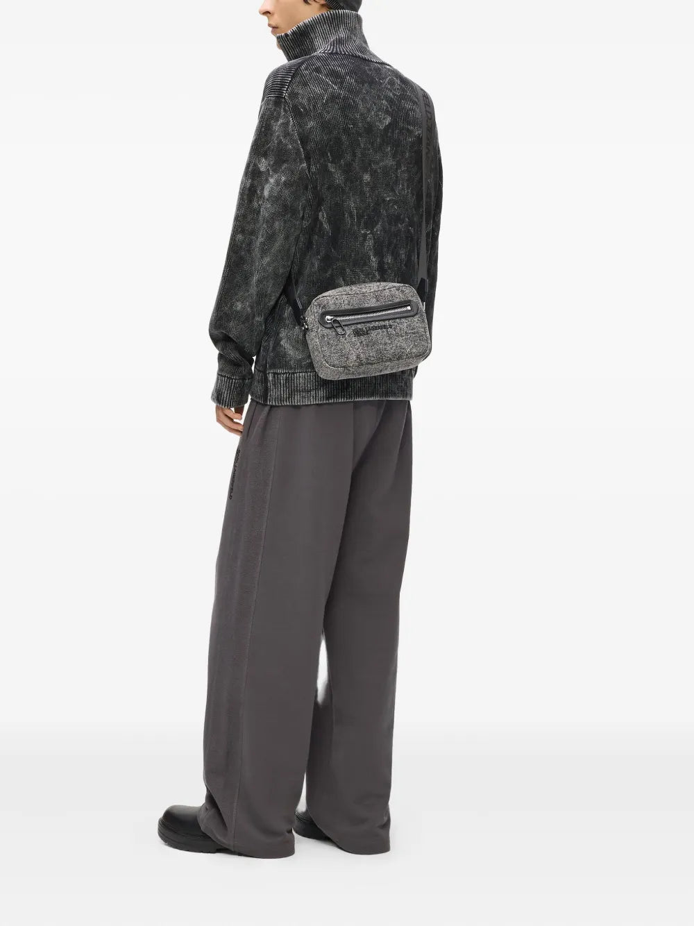 Textured Grey Fabric Borsello Crossbody Bag