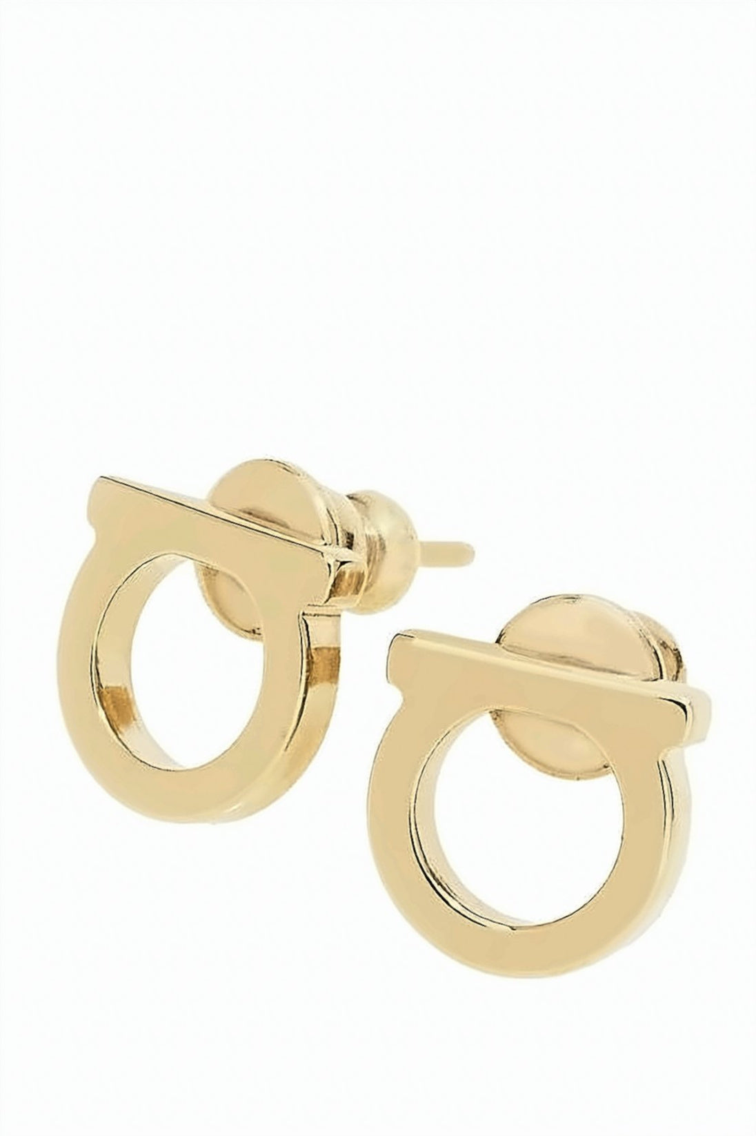 Polished Brass Stud Earrings with Open Oval Design