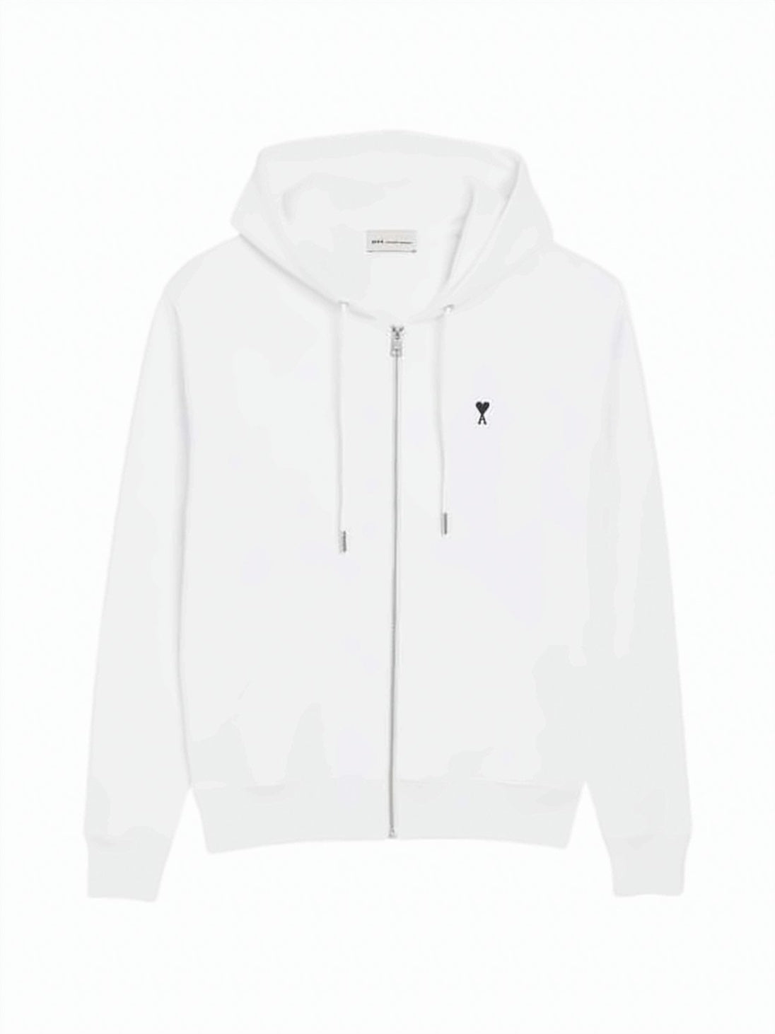 White Zip-Up Hoodie With Drawstring Hood
