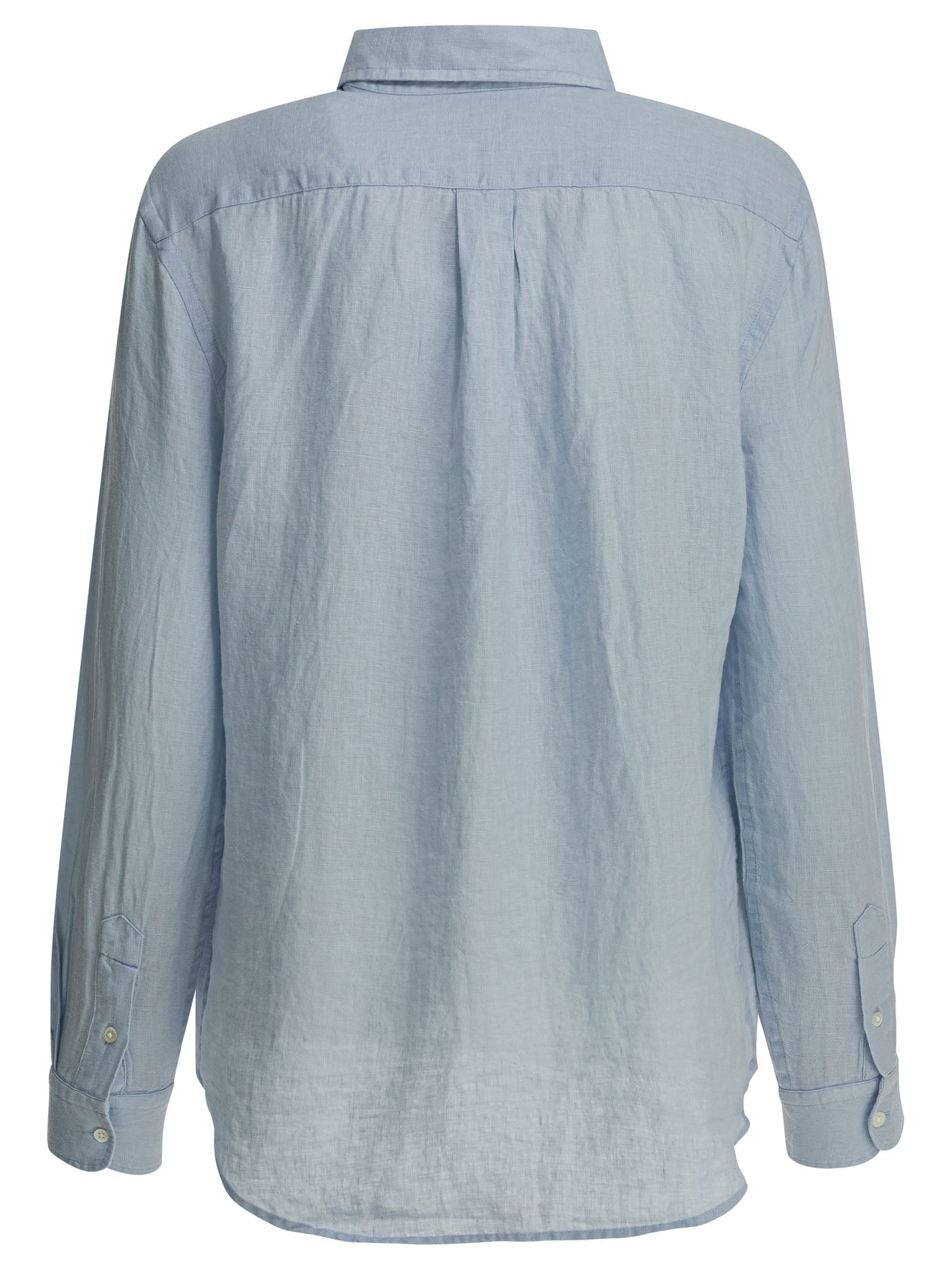 Light Blue Linen Shirt with Classic Collar and Embroidered Logo