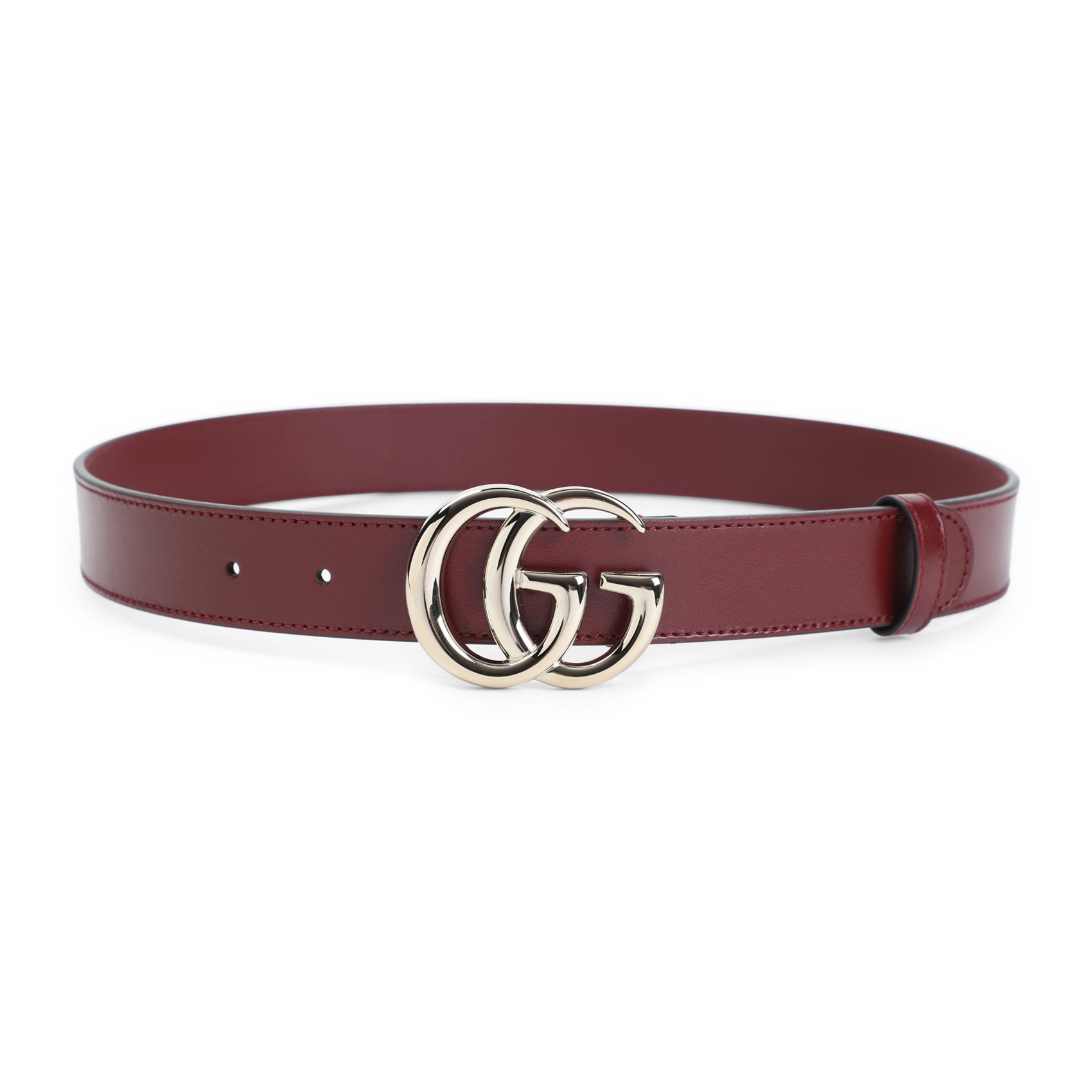 Red Calf Leather Belt with Double-G Buckle