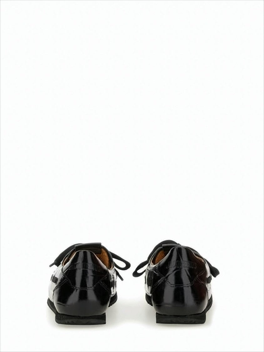 Glossy Black Leather Loafers With Bow Detail