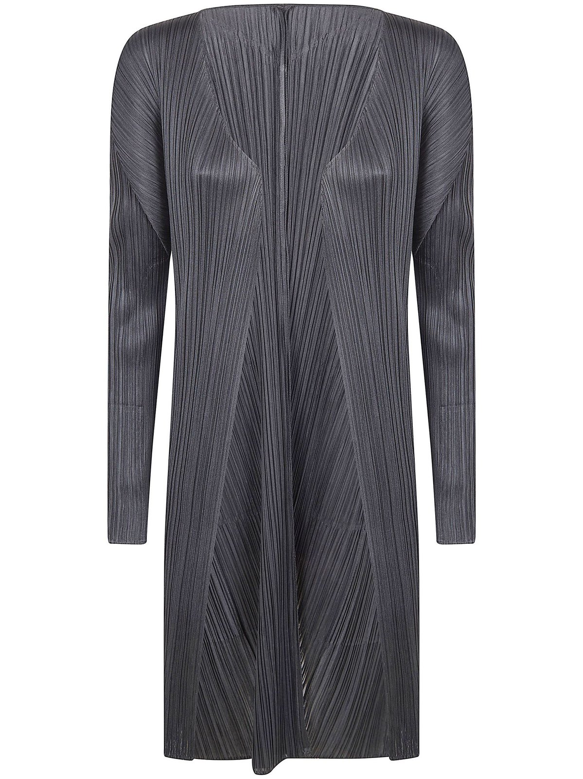 Textured Pleated Cardigan with V-Neckline and Flared Hem