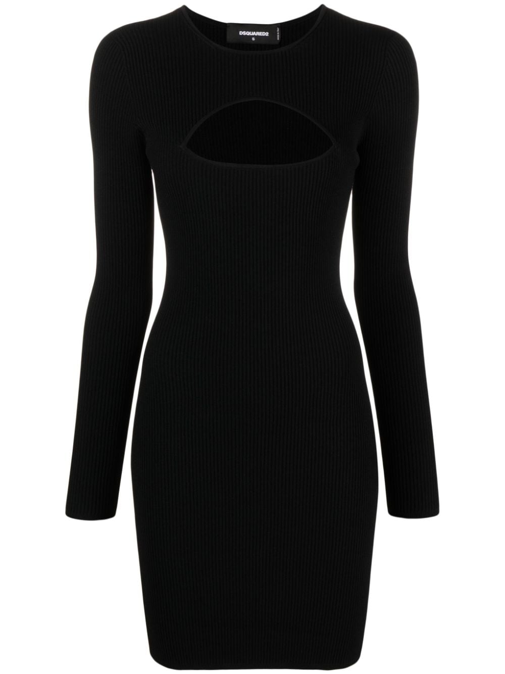 Fitted Black Ribbed Viscose Mini Dress
