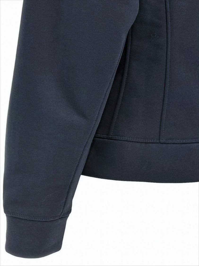 Fitted Blue Organic Cotton Hoodie With Structured Seam Detailing