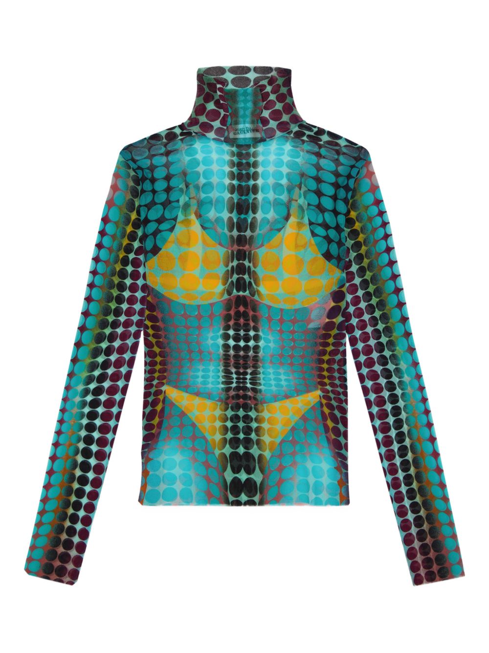 High-Neck Long-Sleeved Top With Multicolour Pattern