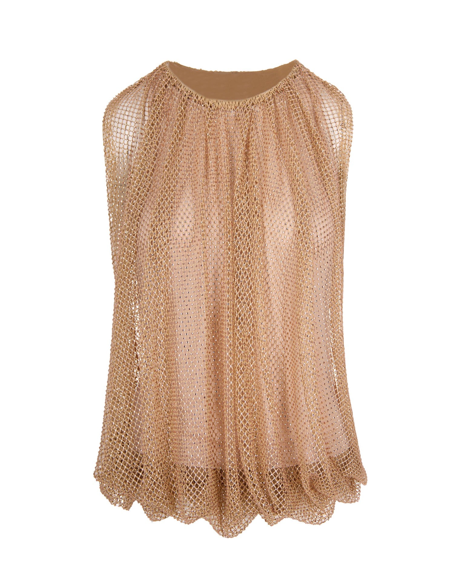 Camel Mesh Top With Crystals