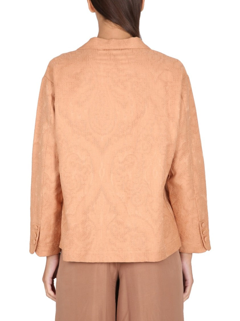 Ajoure' Jacket With Notched Lapels And Button Closure