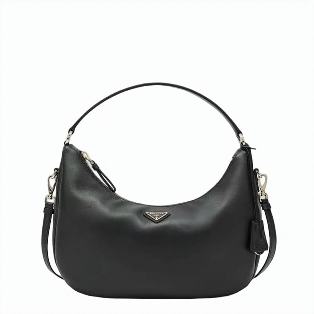 Crescent-Shaped Leather Shoulder Bag with Detachable Strap