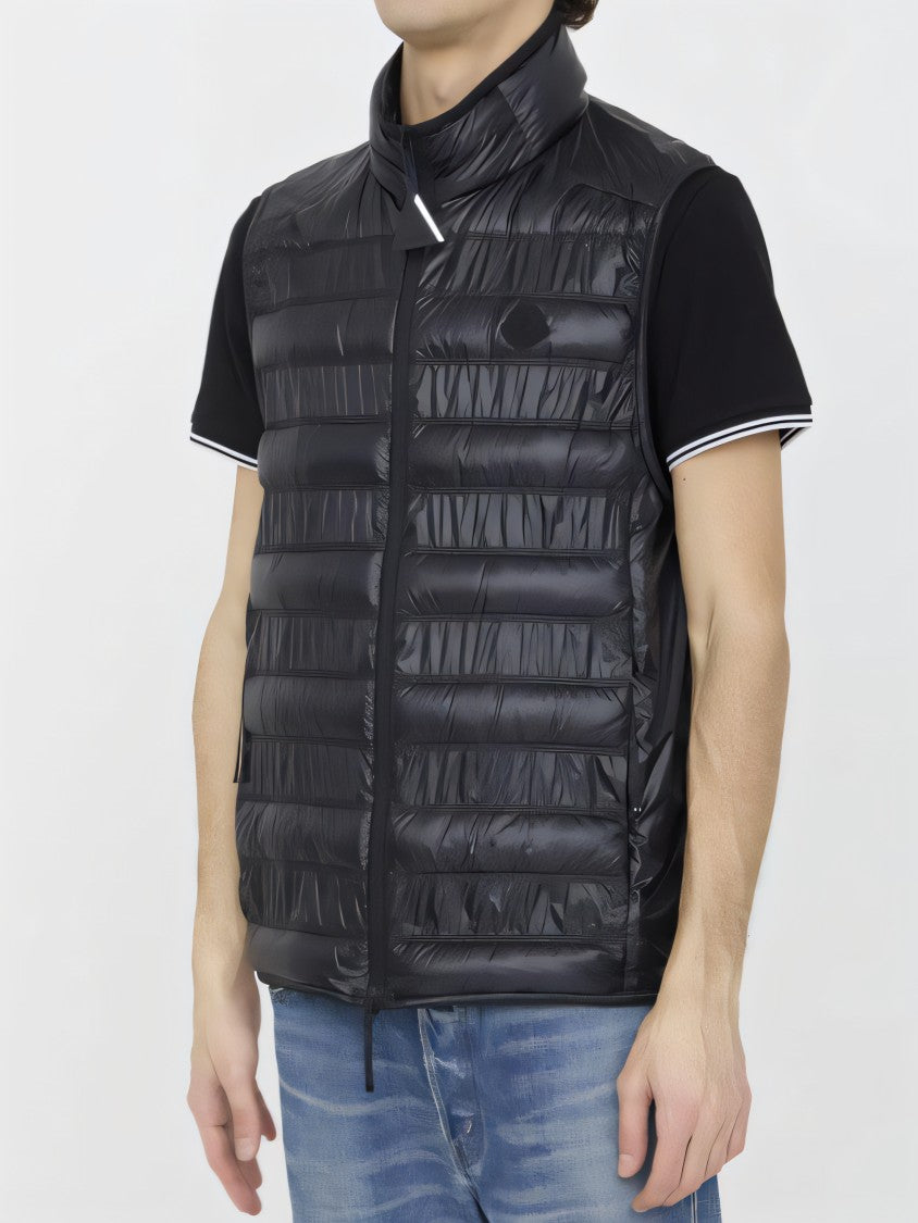 Quilted Black Vest With High Collar