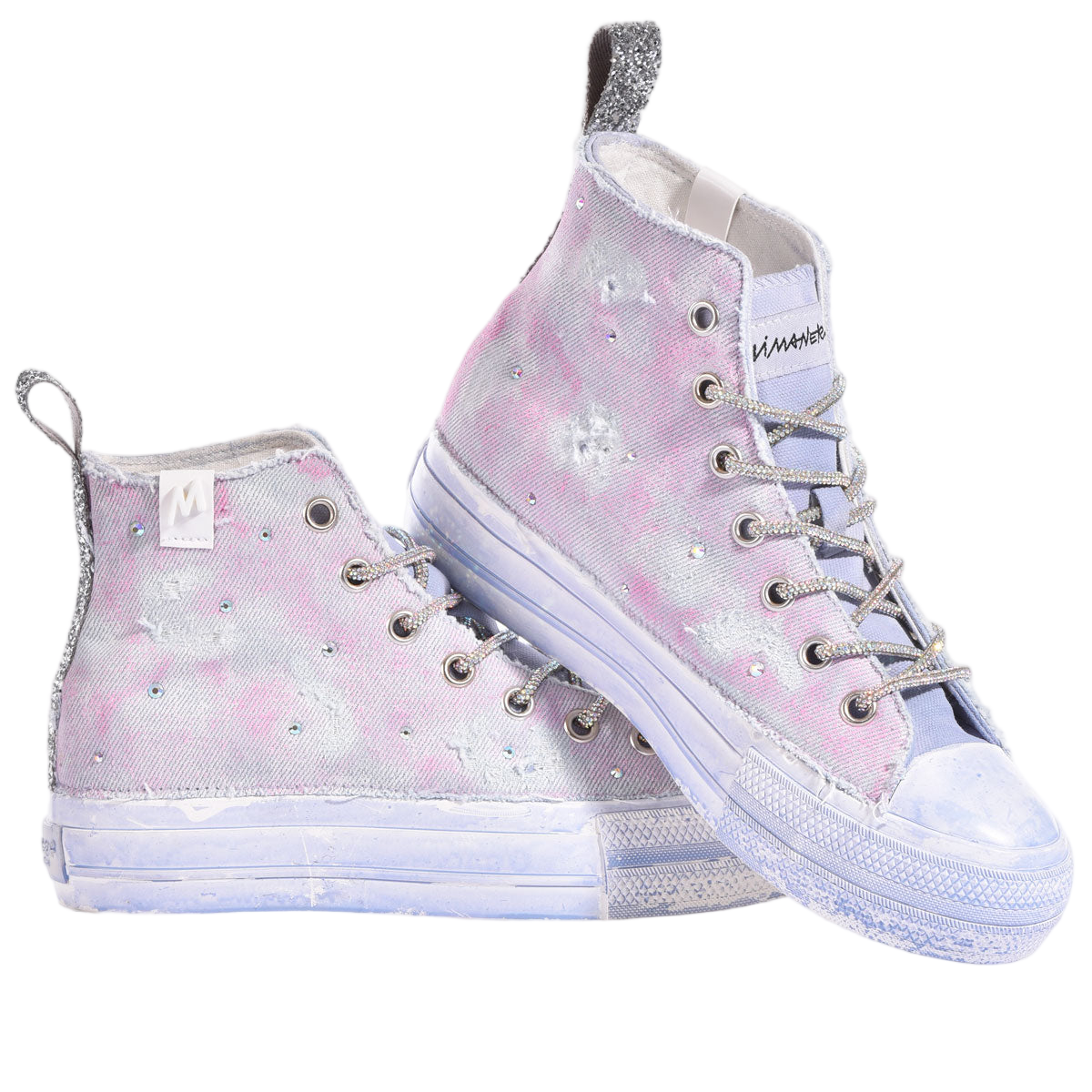 Artisan-Crafted High-Top Sneakers in Washed Denim
