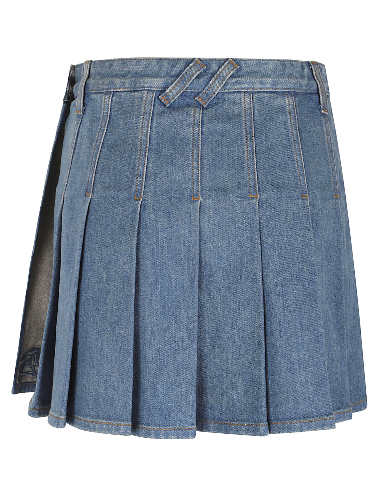 Pleated Denim Skirt with Structured Waistband
