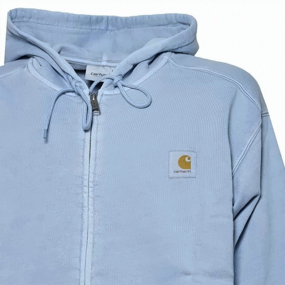 Light Blue Zip-Up Hoodie with Drawstring Hood