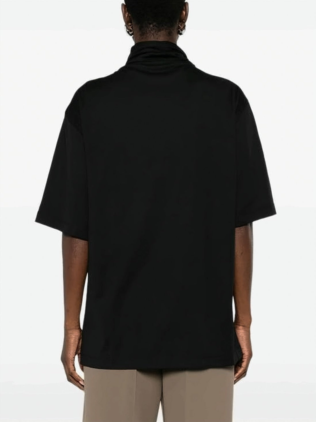 Black Short-Sleeved Cotton Top With High Neckline