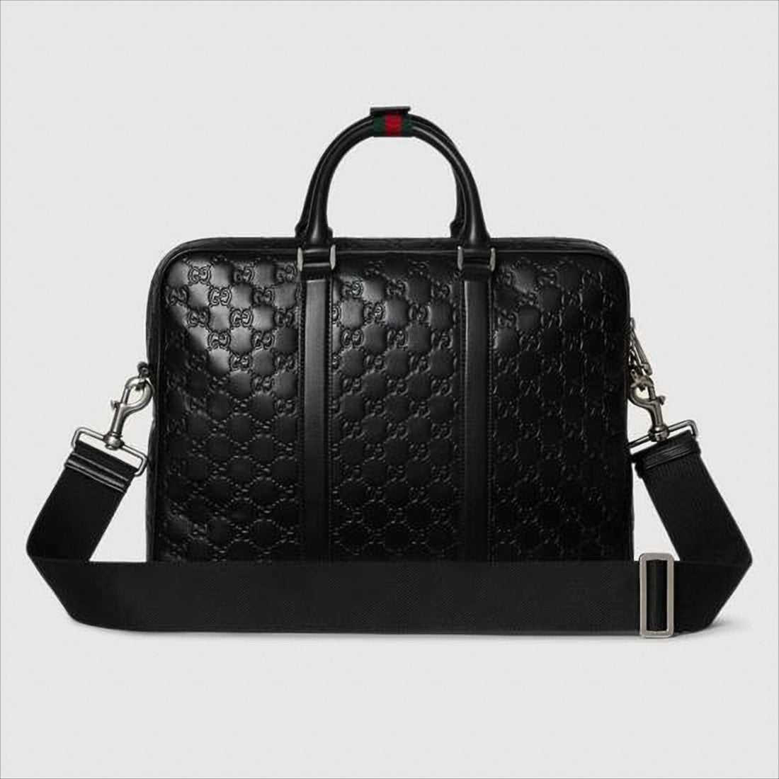 Embossed Black Leather Tote Bag with Signature Detail
