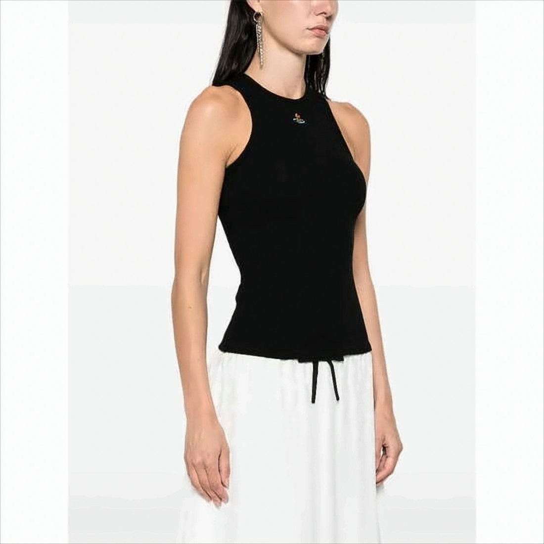 Fitted Black Sleeveless Top with High Neckline