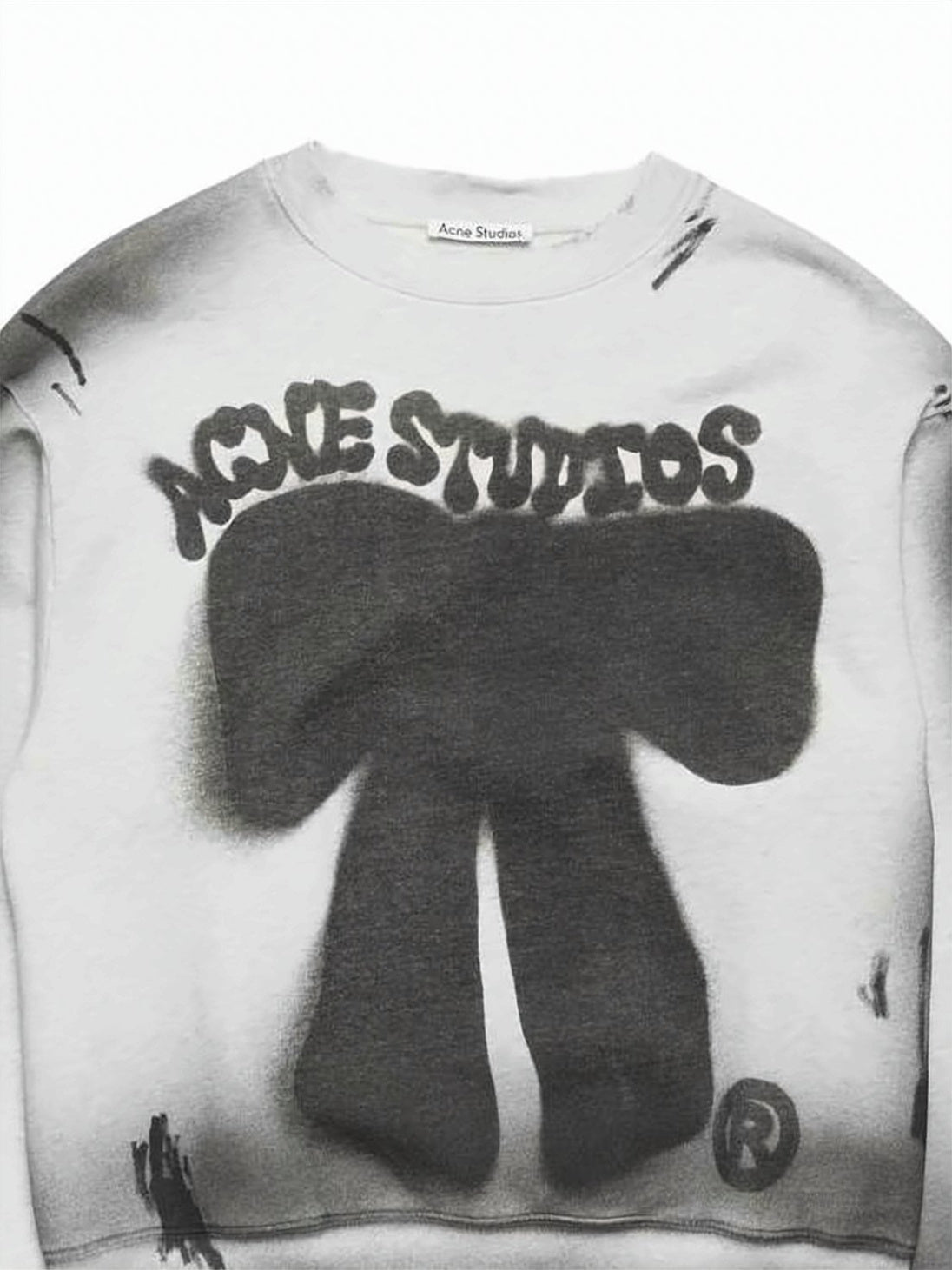 Grey Handcrafted Spray-Painted Logo Cropped Sweatshirt