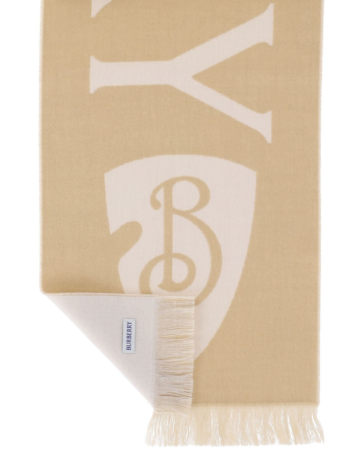 Beige B Shield Reversible Wool Scarf